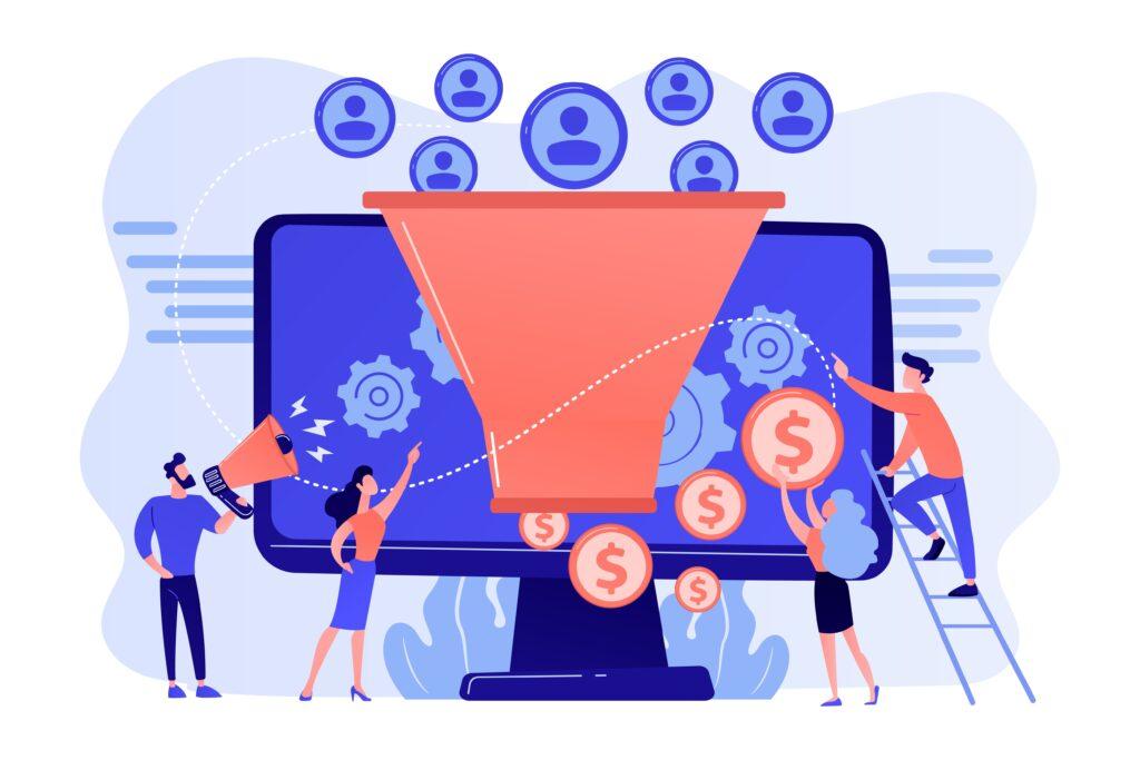 animated funnel showing seo traffic not converting into sales